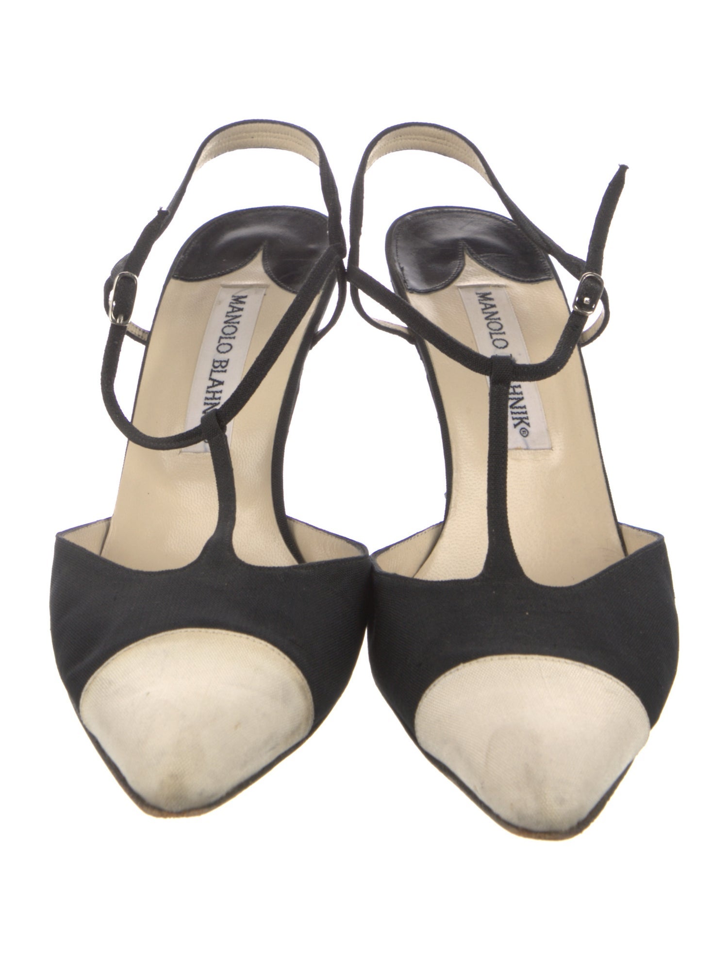 Manolo Blahnik Suede Colorblock Pattern T-Strap Pumps